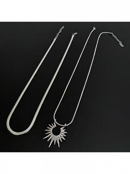 Silver Layered Sun Pendant Necklace - YSHXS