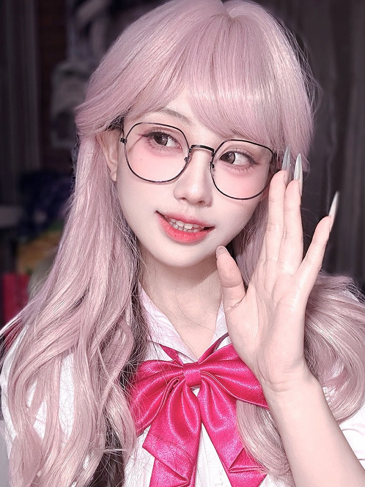 Wavy 65CM Black Air Wig Bangs Highlight Pink with