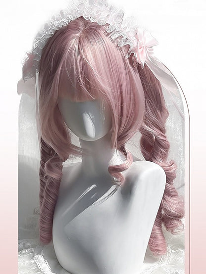 28CM + ピンクの前髪クリップ付きカーリーウィッグショートローマンポニーテール32CMダブルレングスクローエア