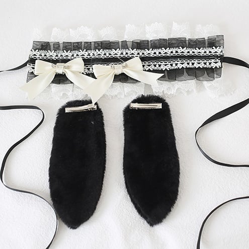 8 Colors Cute Lolita Lace Hairband With Detachable Bowknot And Plush Bunny Ears