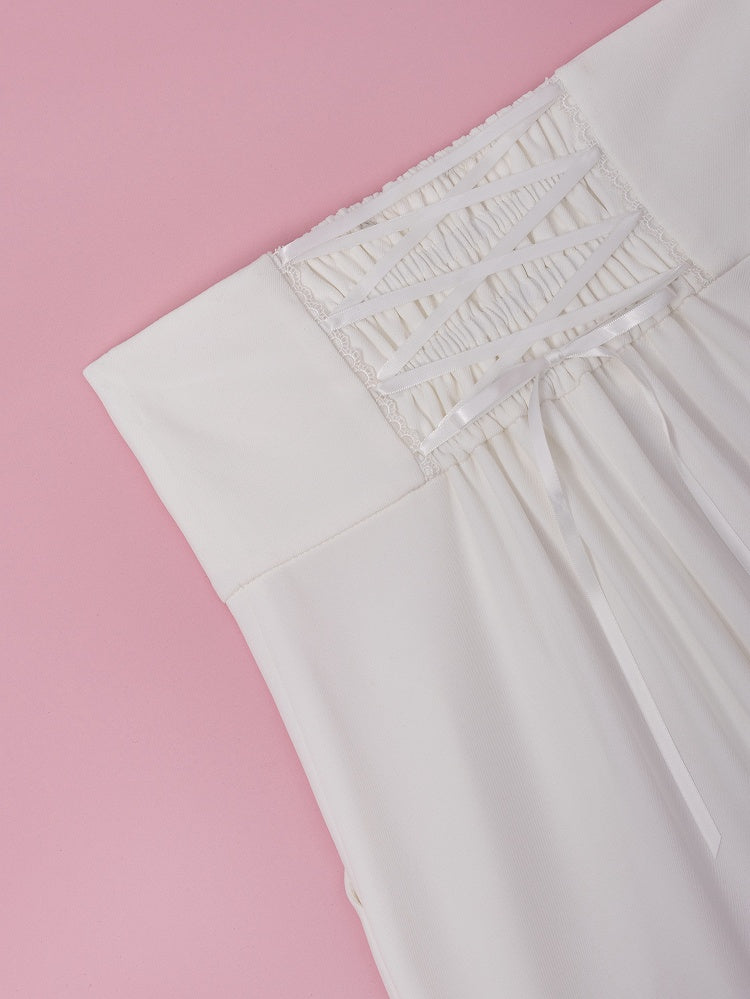 White Corset Belt High-Waist Ouji Lolita Pants - DevilInspired Exclusive Collection