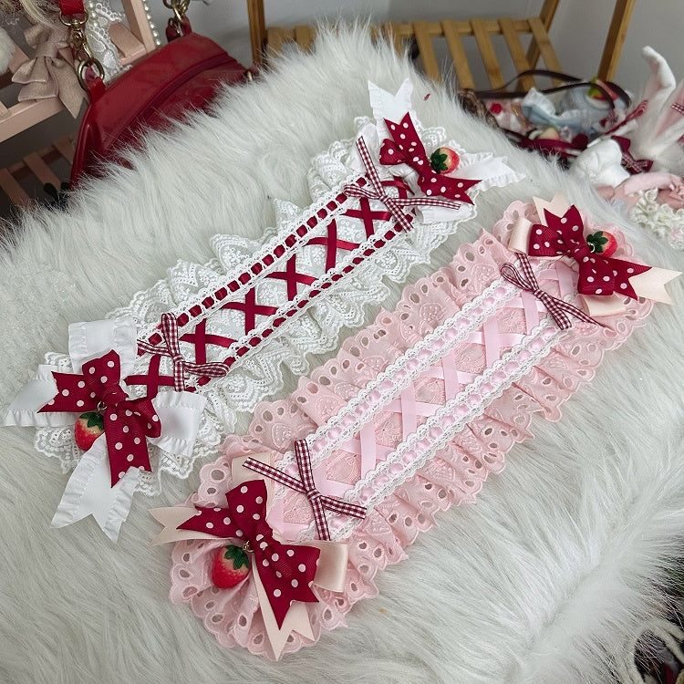 Hairband Bow White/Pink Loilita Details Ruffled