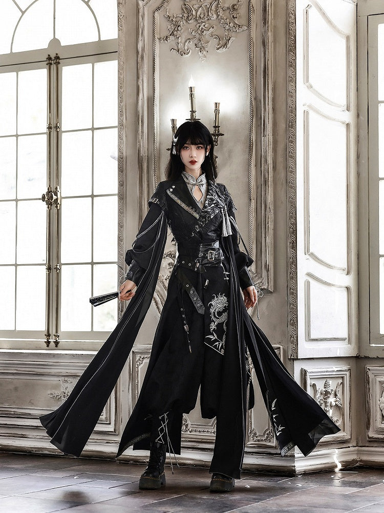 Dragon-Embroidered Han Ensemble with Corset & Trousers - Unknown Star