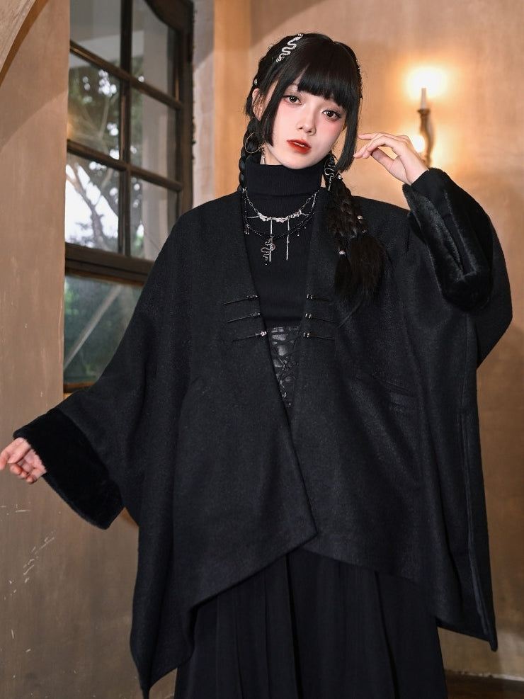 Frog - Cape Black Style Chinese V-Neck Button Closure