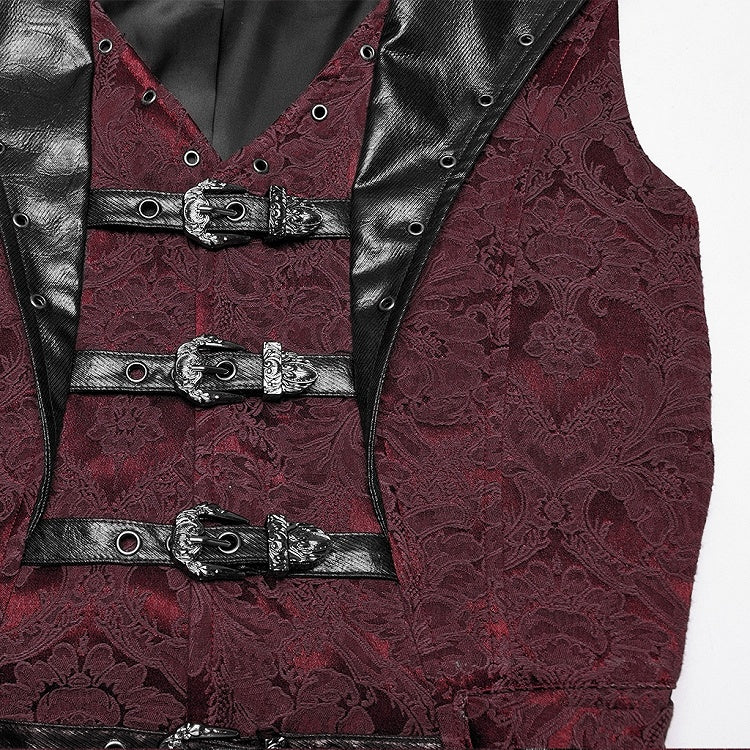 Lapel Jacquard Black Red Gothic Vest Men's