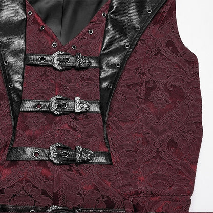 Lapel Jacquard Black Red Gothic Vest Men's