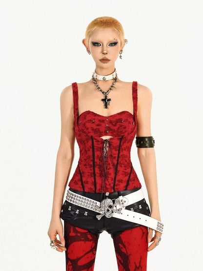 Vintage Punk Lace-Up Sleeveless Top