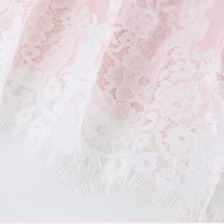 Pink Square Neck Flutter Sleeve Lace Dress - serendipity