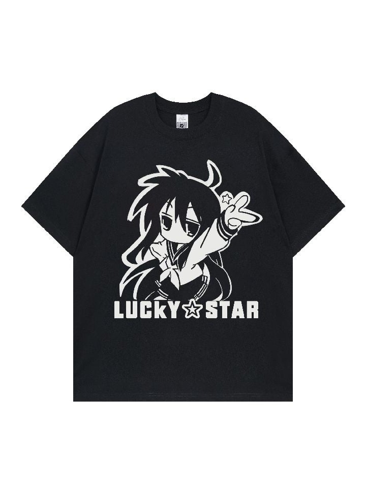 T-Shirt Print Schwarzes Mädchen und Cartoon-Buchstabe