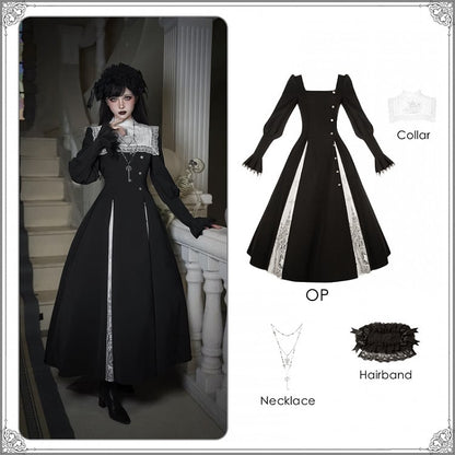 Lolita Square Print Collar + Gothic Hairband OP Black Neckline Necklace