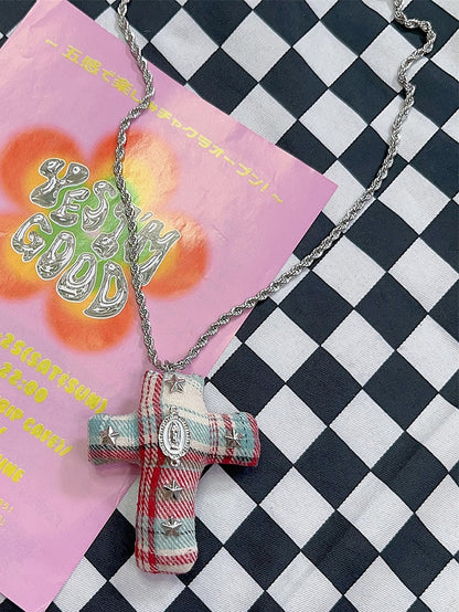 Y2K BlueRed Cross Fashion Decorated Gyaru Necklace Star