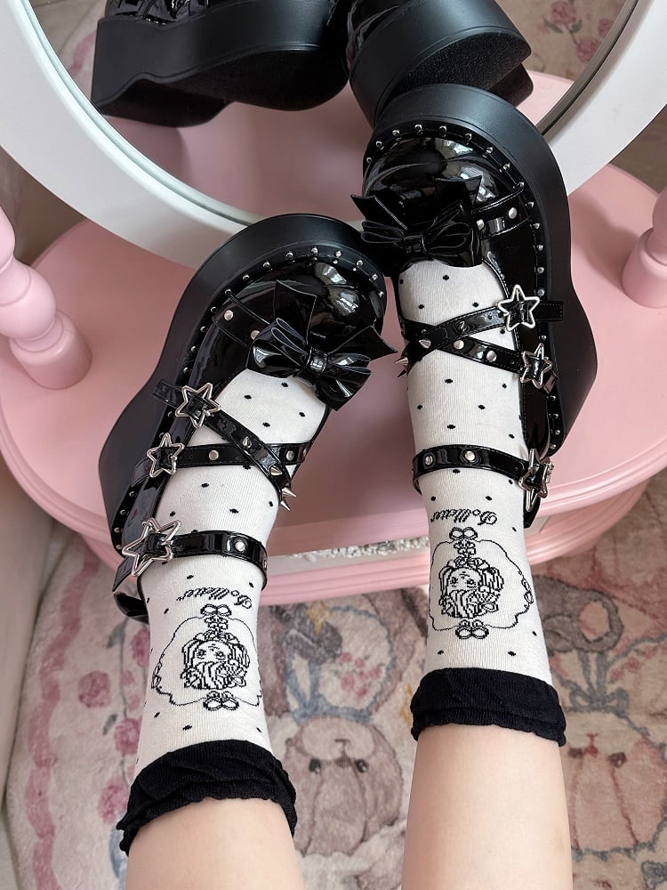 Girl Polka-dot Coffee/Black/Red/Pink Pattern Lolita Anime Socks Calf