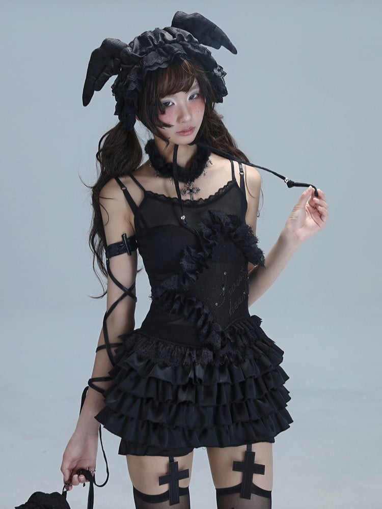 Bralette Camisole Black Lace-Trimmed Ballet-Inspired Elegant