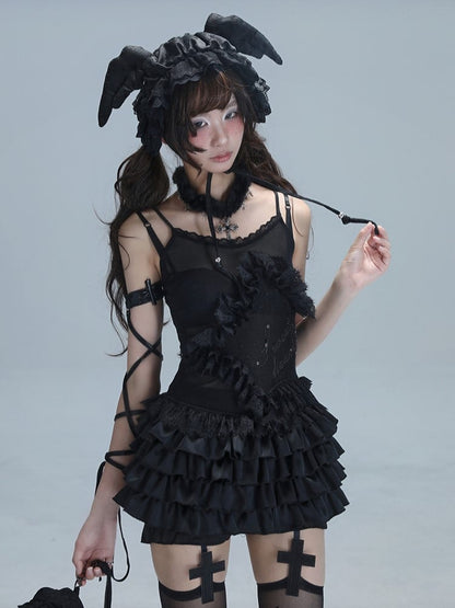 Bralette Camisole Black Lace-Trimmed Ballet-Inspired Elegant