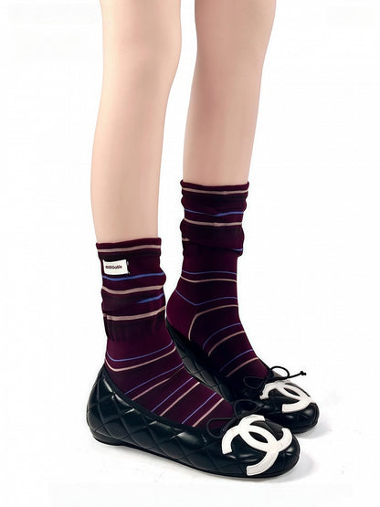 Toe Decoration Retro Patch Seamless 5 with Striped Cotton Pattern Socks Colors