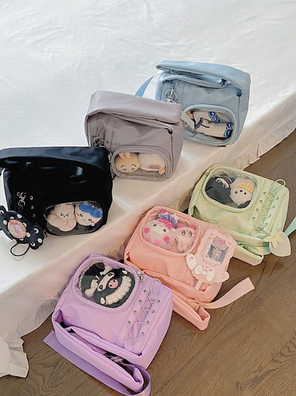 Transparent Pocket Ita Bag with Wide Straps