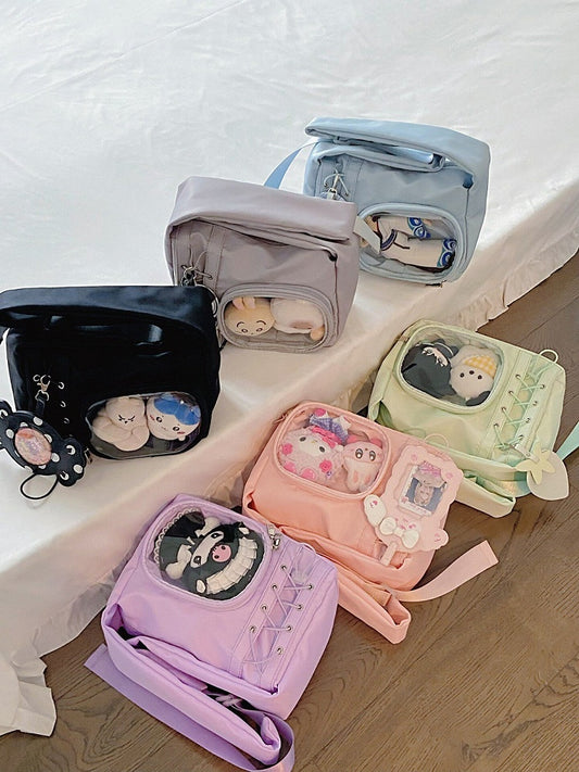 Transparent Pocket Ita Bag with Wide Straps