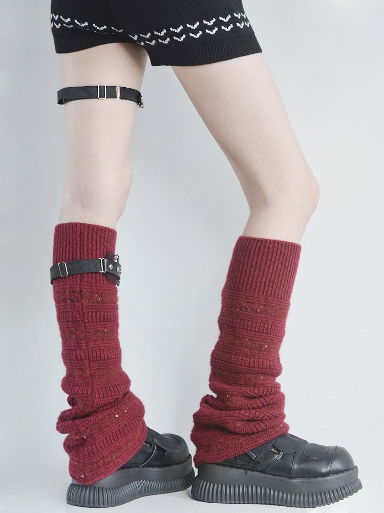 6 Colors Sequin Decorated Flared Knitted Leg Warmers