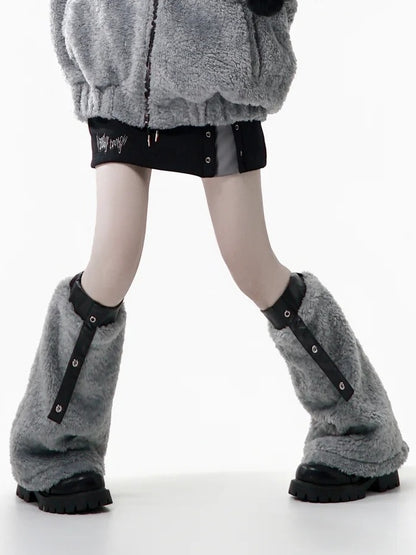 Cuffs Elastic Grey Warmers with Plush Leg