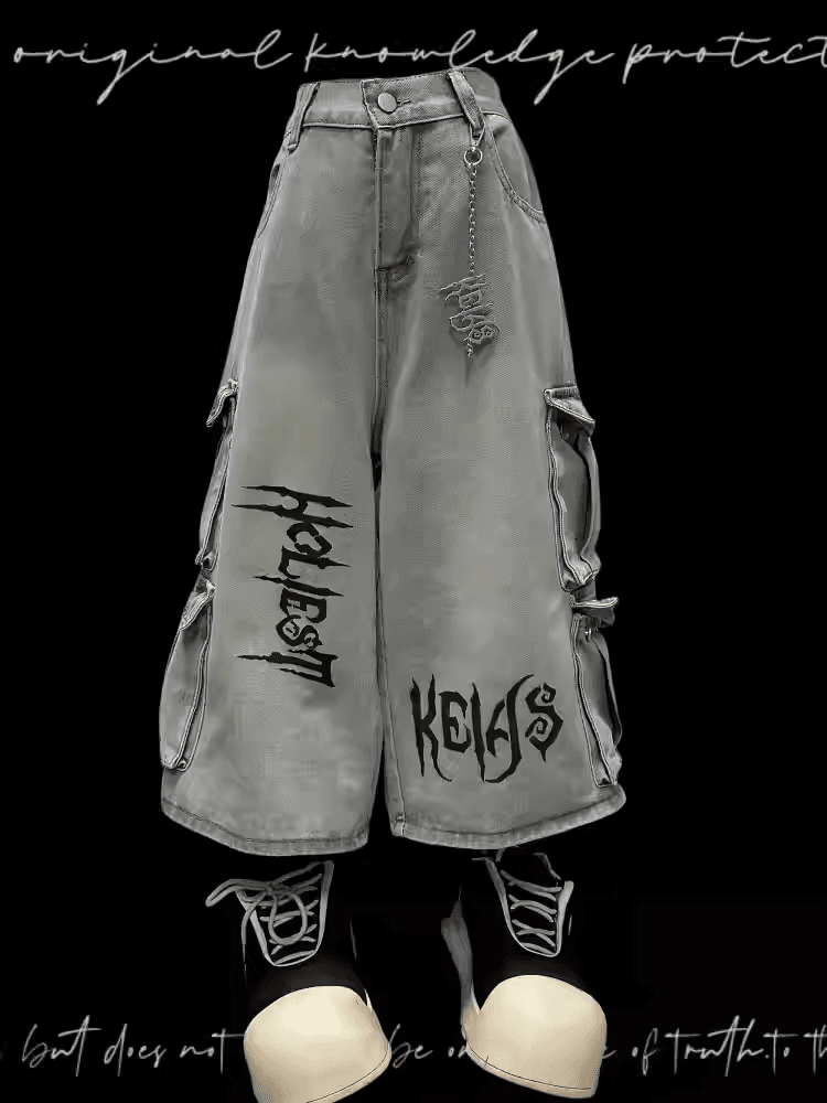 mit Jeans Free Hellblauer Punk Rock Weitbein Cargo Charm