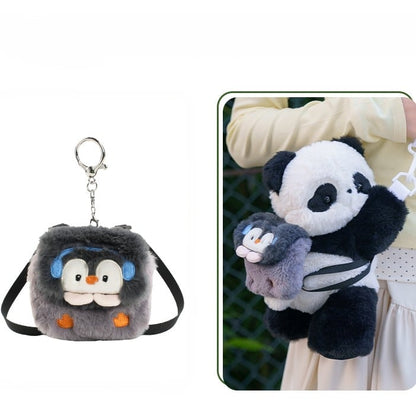 Bag Backpack + Cute Apple/Penguin Keychain Backpack/Crossbody Panda Plush
