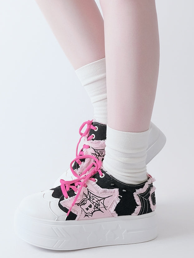 Applique Sneakers Y2K BlackPink Star Platform