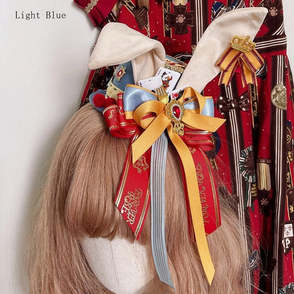 Circus Poker Hat Decorated Mini Ears Bow Light/Dark Bunny BlueRed Big