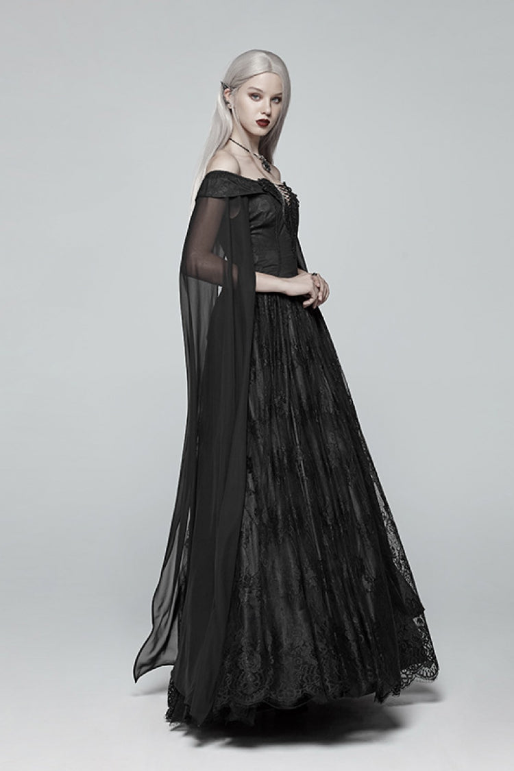 Black Off-Shoulder Multi-Layer Embroidery Lace Women's Gothic Dress