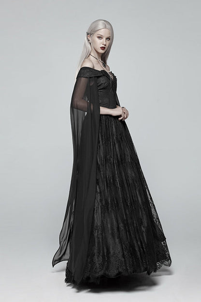 Black Off-Shoulder Multi-Layer Embroidery Lace Women's Gothic Dress