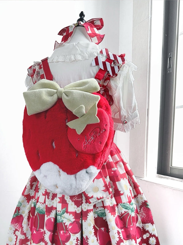 Red Black Pink Plush / Strawberry Backpack