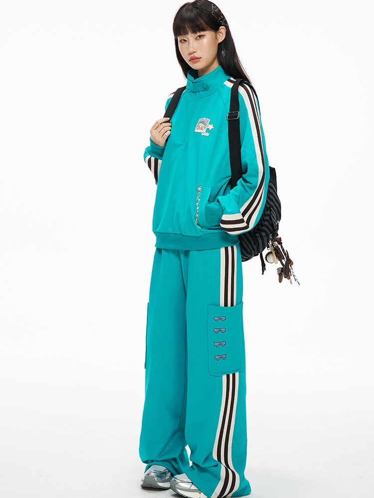 Stripes with Sweatshirt Neck Blue High Side Sporty