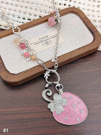 Collier avec pendentif fraise rose - Kiwi Store
