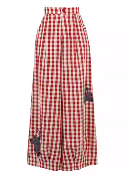 ワイドレッグパンツバージョン ショート/ロング 赤と白のチェック柄ベアプリント