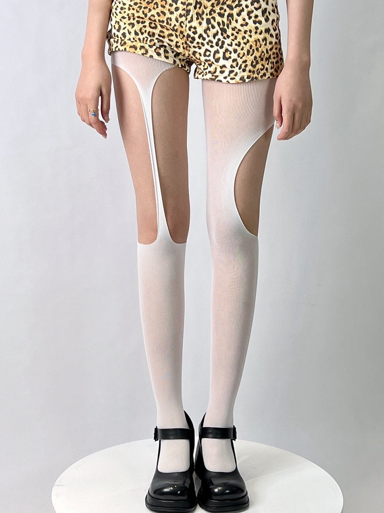 Black/White Asymmetrical Design Cut-out Details Tights