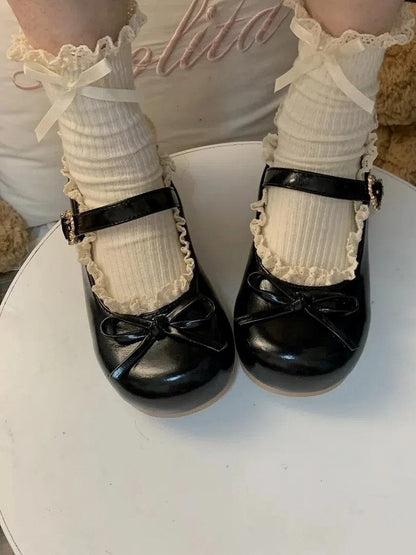 Lace Sweet Bow Knotted Lolita Low-heel Shoes Black Details with