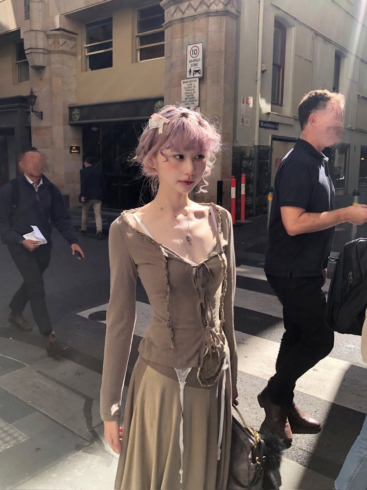 Sleeves Long with Tie-Front Gray Cardigan Colorblock