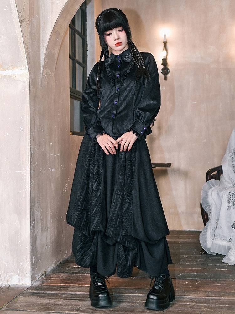 with Shirt Gothic Ruffle Sleeves Trim Black - Balloon