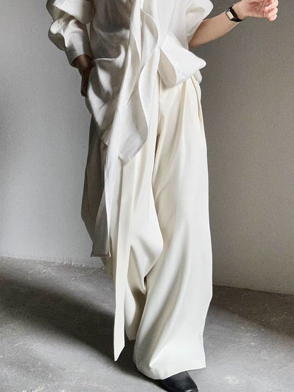 Wide-Leg Side Lolita Pants Long Ties Unisex Ouji Apricot with Relaxed Fit