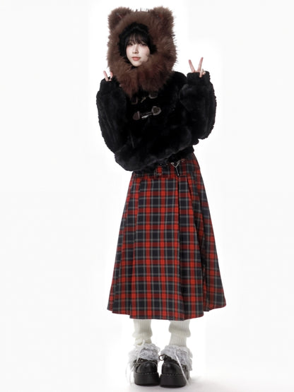 Black Bear Ears Hooded Plush Coat