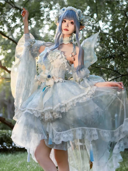 Volles leichtes Schmetterlingskleid Lolita JSK Blaues Design-Set Floral Fairy Princess