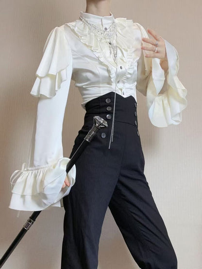 Ruffle Aristocrat White Shoulder with Lolita Cascading Blouse Ouji Panels