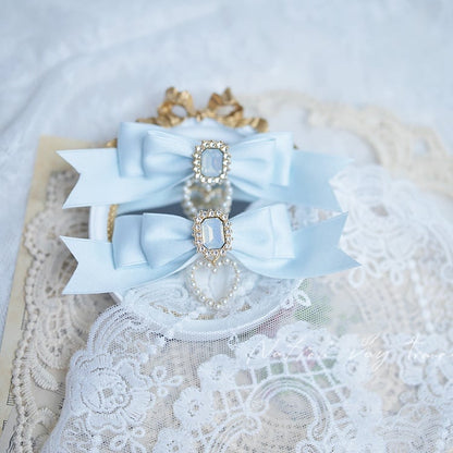 Pink/Light Blue/White Square Rhinestone Jirai Kei Bow Hairclips Dusty