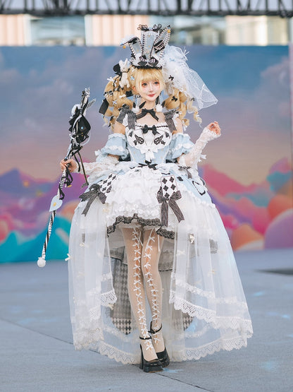 Alice in Wonderland Off-Shoulder Lolita Dress with Playing Card Appliques - Hinana Queena