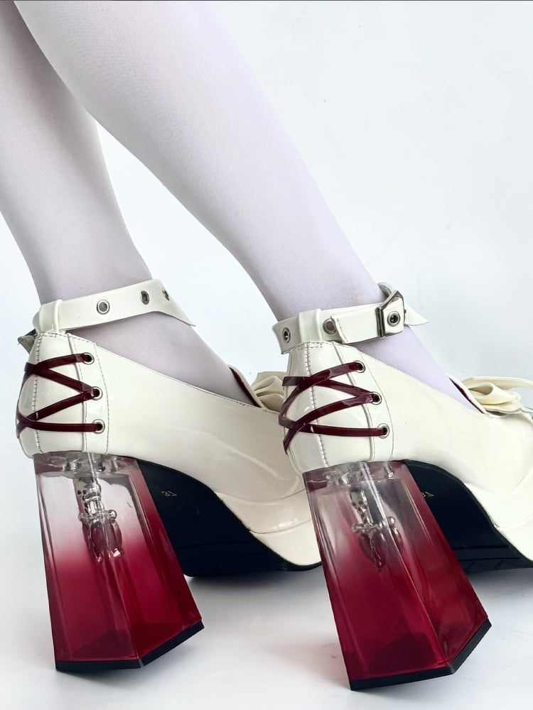 Gothic Bat White Lacing Heels Crisscross Decor Platform with - Back at Wings