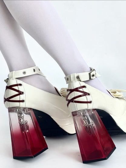 Gothic Bat White Lacing Heels Crisscross Decor Platform with - Back at Wings