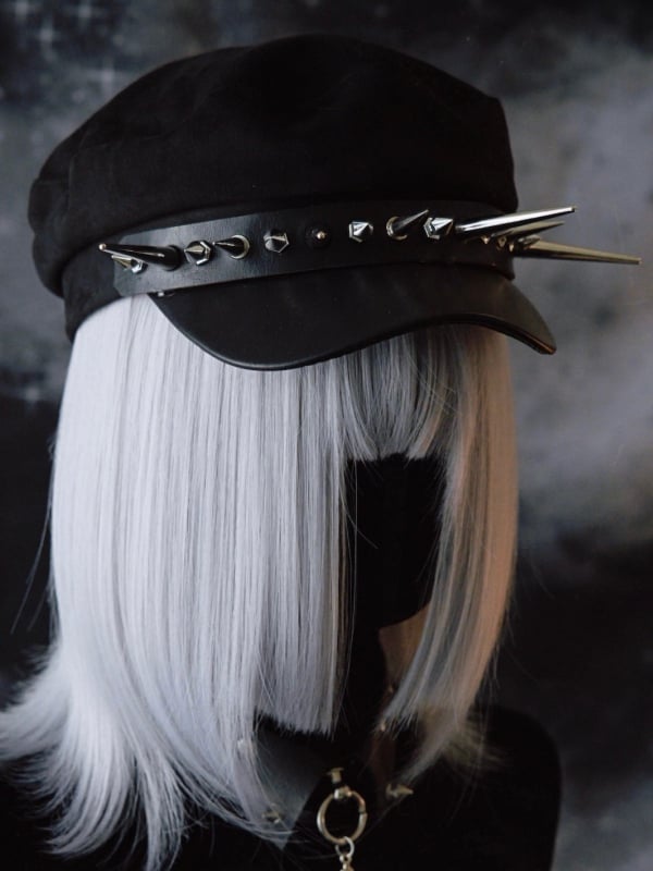 Details Gothic Beret Studs Black Hat