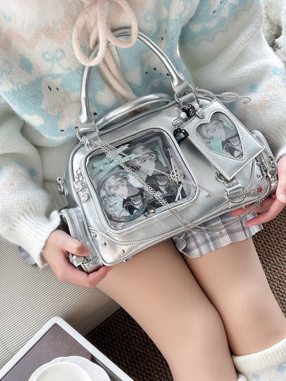 Handbag Shiny Display with Holder Window Silver Card Ita