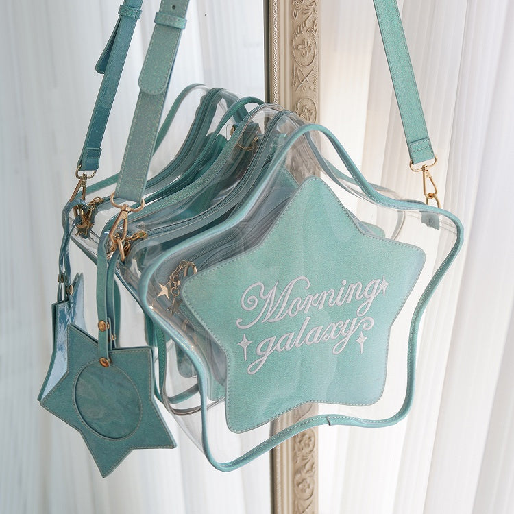 Star-shaped Ita Bag PU with Detachable Badge Blue Charm Set