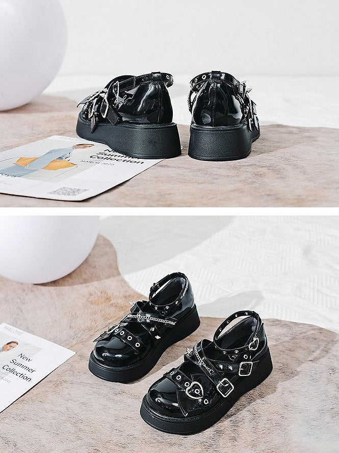 Gothic Black 4.5cm/7cm Platform Shoes with Bat Accents & Crisscross Straps