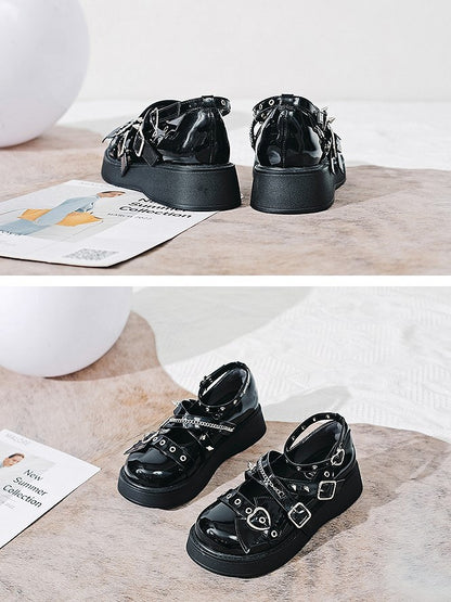 Gothic Black 4.5cm/7cm Platform Shoes with Bat Accents & Crisscross Straps